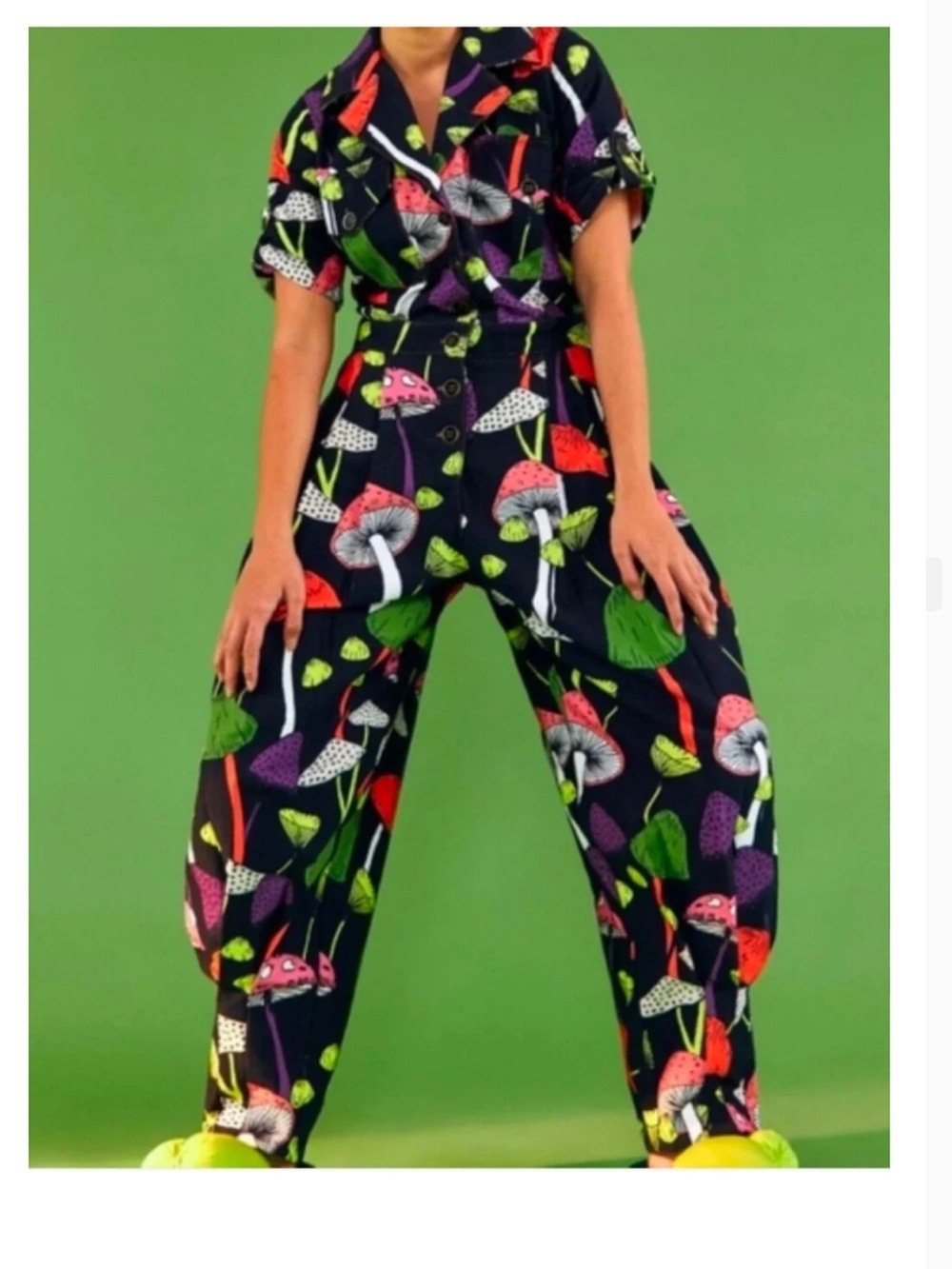 Farm Rio Black Mushroom Print Jumpsuit - Multicolor - Picture 2 of 12